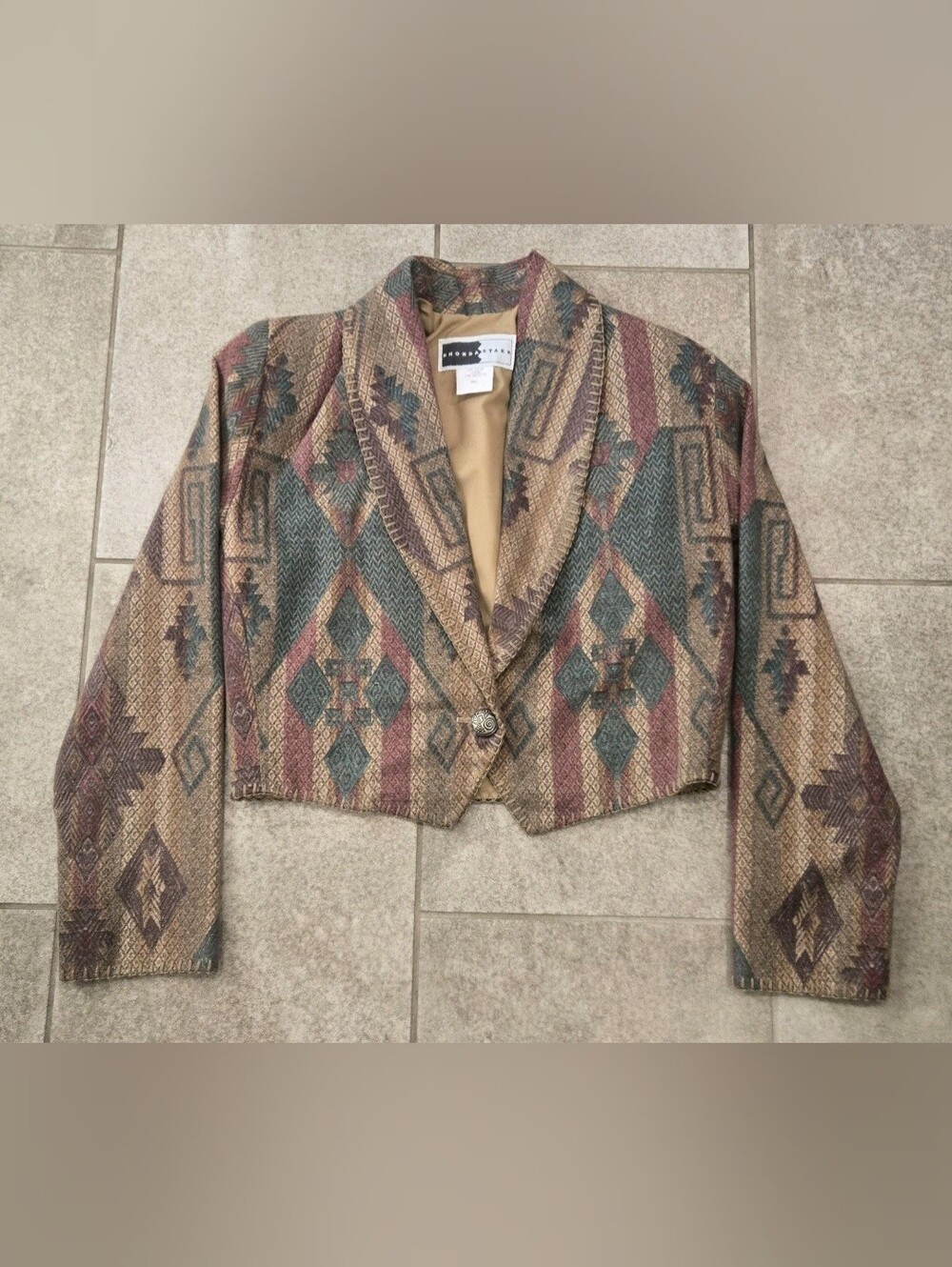 Vintage Rhonda Stark Southwestern Cotton Aztec Cropped Jacket Blazer Small
